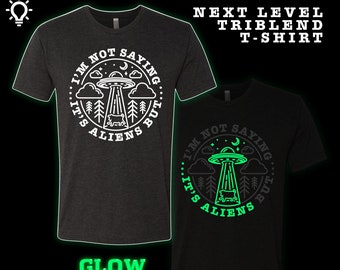 Aliens Abduction Glow-in-the-Dark T-Shirt: Funny UFO Graphic, Sci-Fi Space Cartoon Party Tee