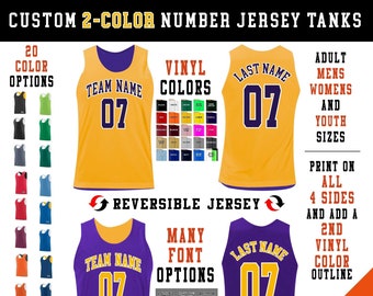 CUSTOM 2-Color Wicking Sports Jersey Tanktops In Adult, Womens and Youth Sizes | Personalized Number and Names (20+ Colors)