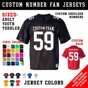 Matching Personalized (Adult and Youth) Football Fan Jerseys with Custom Your Team Names, Custom Player Name Backs, and Numbered Shoulders