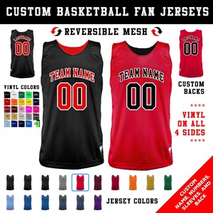 CUSTOM 2-Color Vinyl  Basketball Jersey for Teams and Family Fans  with Personalized Names and Numbers 16 Colors in Adult & Kids Youth Sizes