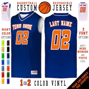 Custom Reversible Basketball V Neck Jersey  Personalized Team Name and Number.   Custom Text for Men, Women, Youth - Many Colors. 1 and 2 color Vinyl options