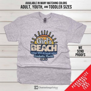 Personalized 2025 Beach Vacation Trip T-Shirts - Family & Group Matching Vacation Beach Trip Shirts with Mens, Womens, and Kids Custom Sizes