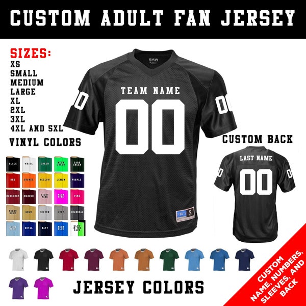 CUSTOM Adult Football Number Jersey with custom team name, number, back and sleeves.