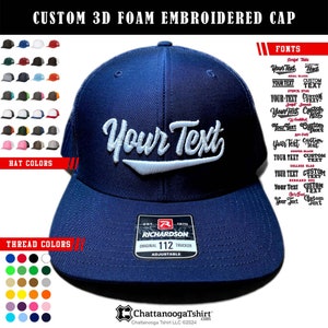 Gorra bordada de espuma 3D personalizada - Gorra de camionero con texto deportivo personalizado - Elija color y fuente - Snapback ajustable Richardson 112. ¡Gran regalo!