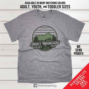 Personalized Vintage Hiking and Retro Camping Trip Shirts for 2024. Custom Text for Mountain or Group Hiking Trip Vacation T-shirts.