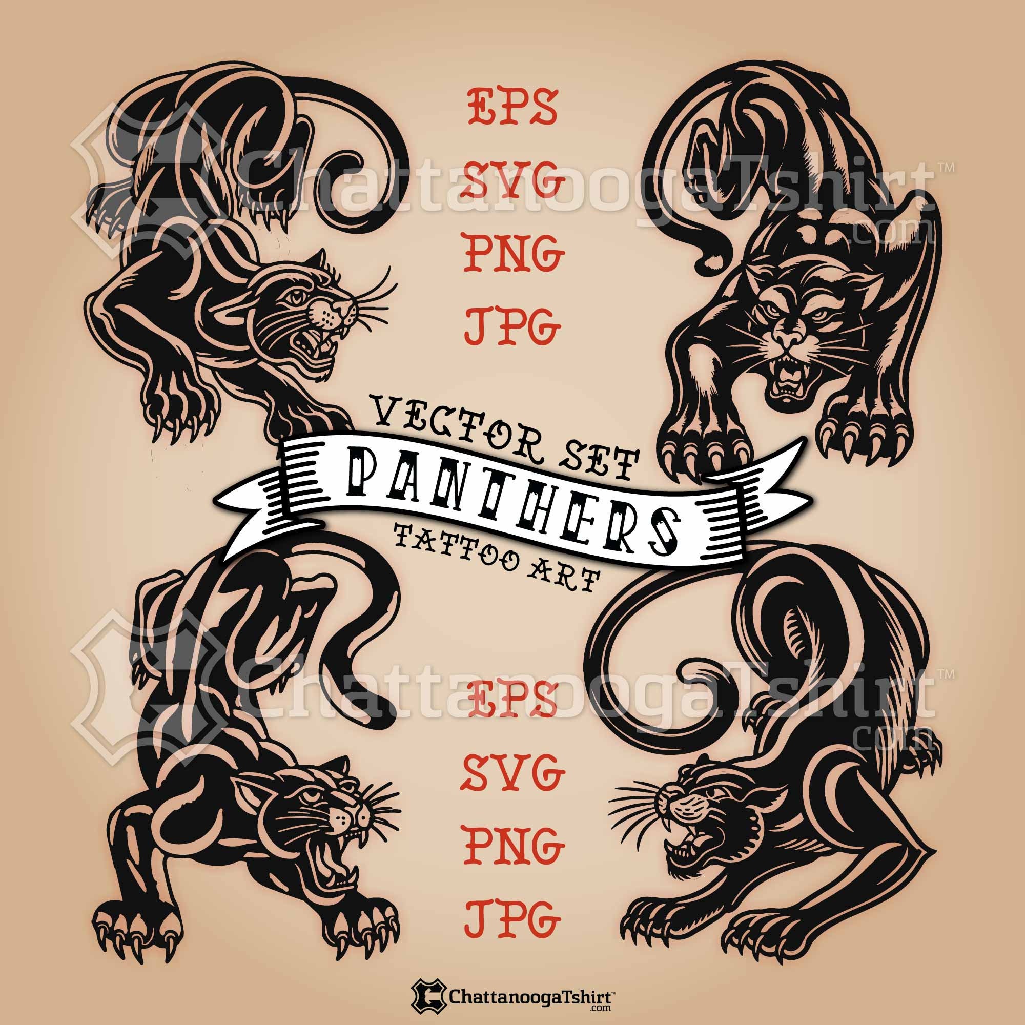 オールドスクールパンサータトゥーベクターセット：這うブラック