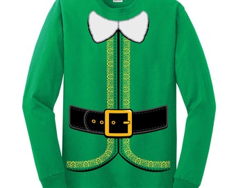 Costume de lutin de Noël T-shirt à manches longues et manches courtes (tailles jeune, femme et homme)