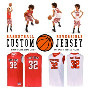 Custom Reversible Basketball V Neck Jersey  Personalized Team Name and Number.   Custom Text for Men, Women, Youth - Many Colors. 1 and 2 color Vinyl options