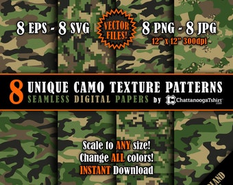 Bezszwowy niestandardowy wzór tekstury kamuflażu w kolorach leśnych Pakiet wektorowy - Powtarzające się pliki papierowe z kamuflażem w formie płytek (eps, svg, png, jpg)