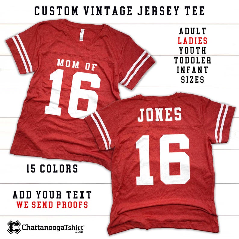 Custom Vintage Football Jersey T-Shirts – Personalize Name, Number & Team Design – Family Matching Retro Fan Tee in All Kids and Adult Sizes