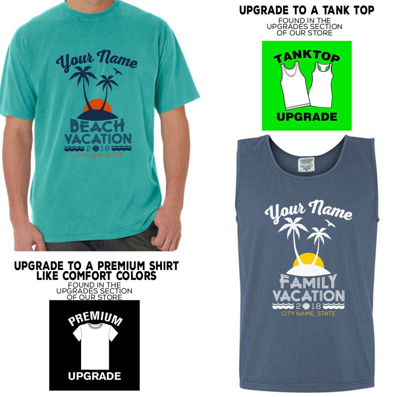 Upgrades for Custom Family Beach Vacation Shirts 2024 with Personalized Group Name , Location, and Year. Matching Family & Friends Summer Island T-shirts