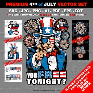 Premium Fourth of July Uncle Sam Design Vector Set for Personal Use Only - Funny You Free on the 4th of July Printable(Eps Ai Svg Png Jpg)