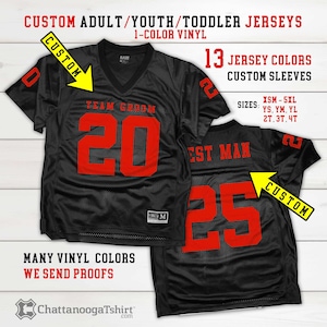 Matching Adult & Kids Sizes Numbered Football Jerseys with Your Text Custom Team Name, Number, Back and Sleeve Vinyl Prints in Many Colors