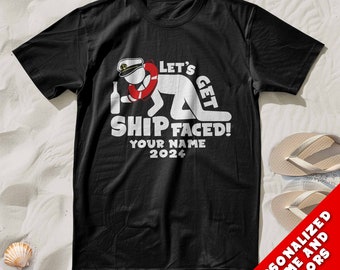 Funny "Let's Get Ship Faced" Custom Cruise Tee - Personalized Boat Party T-Shirt, 2024 Fun Vacation Apparel - Choose Your Colors & Name