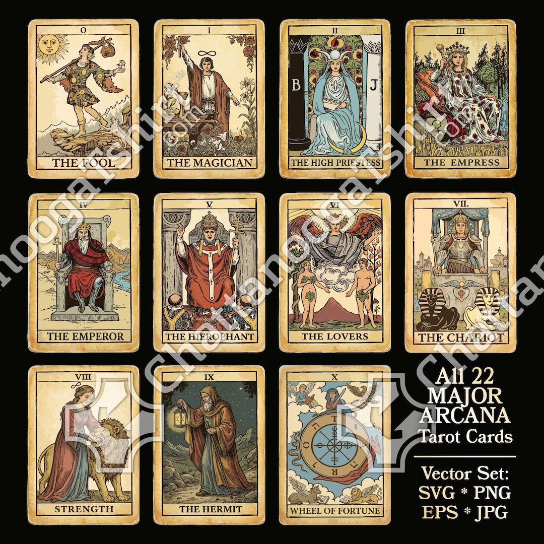22 Major Arcana Vintage Style Tarot Card Vector Illustrations Download ...
