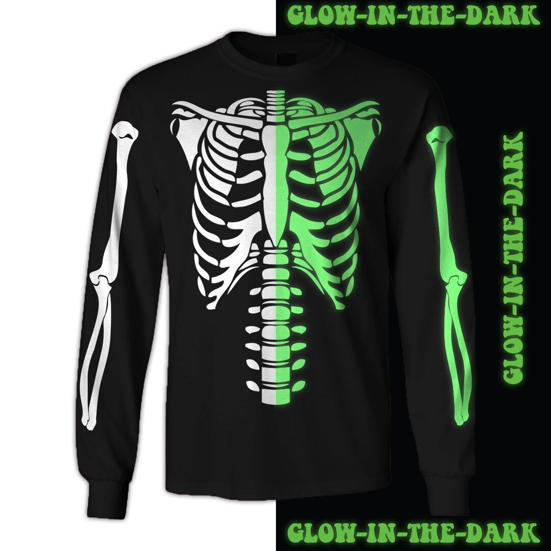 Skeleton Halloween Costume Long Sleeve Tshirt Glow in the Etsy