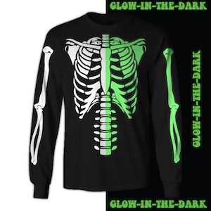 Skeleton Halloween Costume - Long Sleeve T-shirt - Glow in the Dark (Front Only)