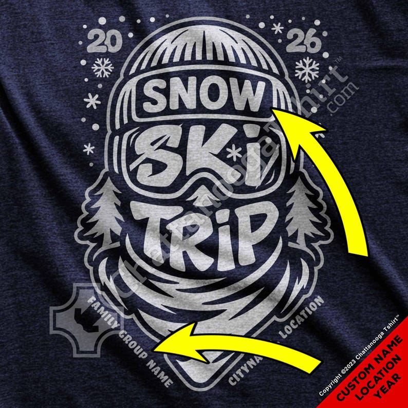 Custom Snow Ski Trip Graffiti T-Shirt: Skiing Group Vacation, Personalized Family 2026  Matching Shirts