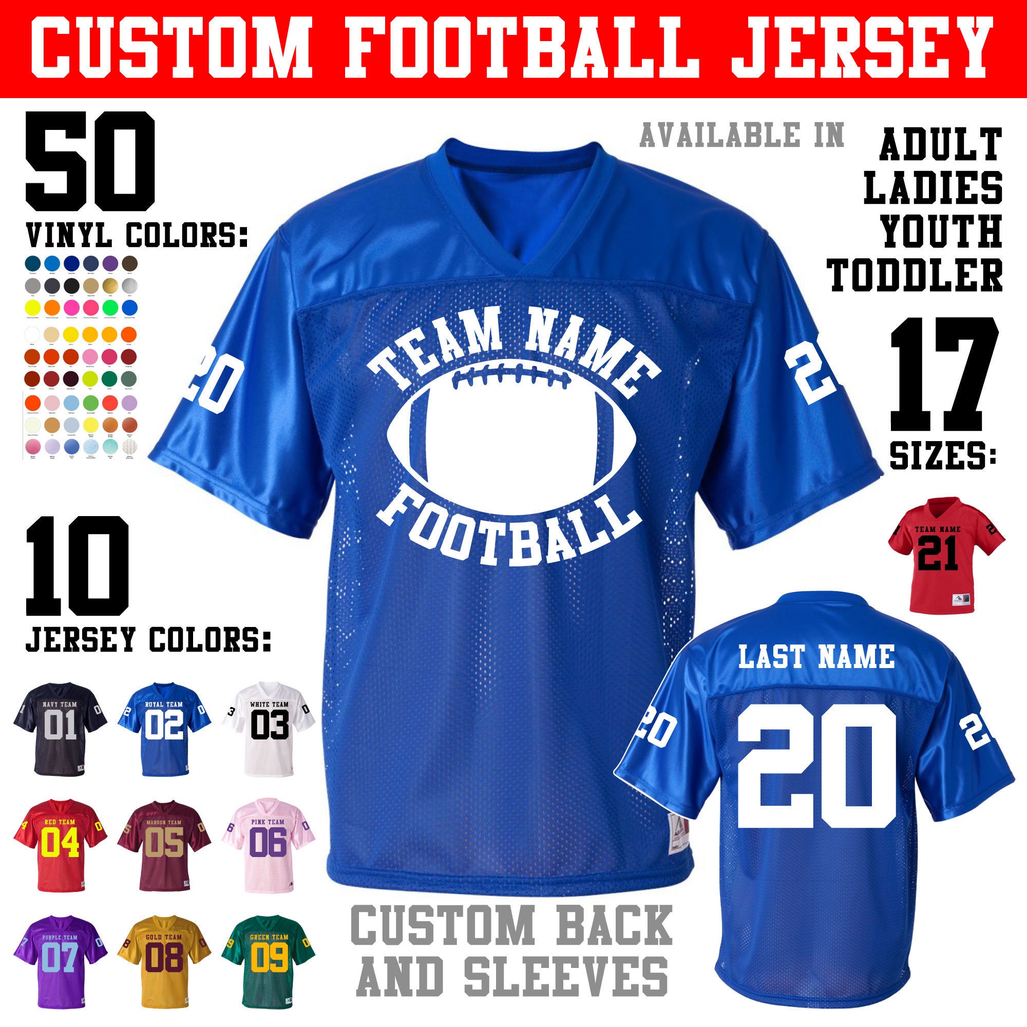 CUSTOM Matching Football Jerseys with Back Names and Sleeve Etsy