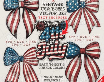 4 juli-bågar SVG-paket: Fjärde juli amerikansk vintage patriotisk clipart (digital nedladdning)