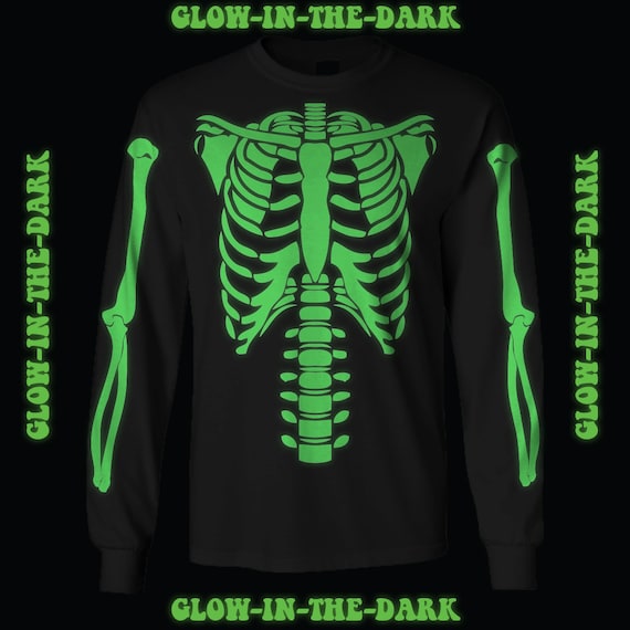 Skeleton Halloween Costume Long Sleeve T-shirt Glow in the Dark front Only  -  Hong Kong