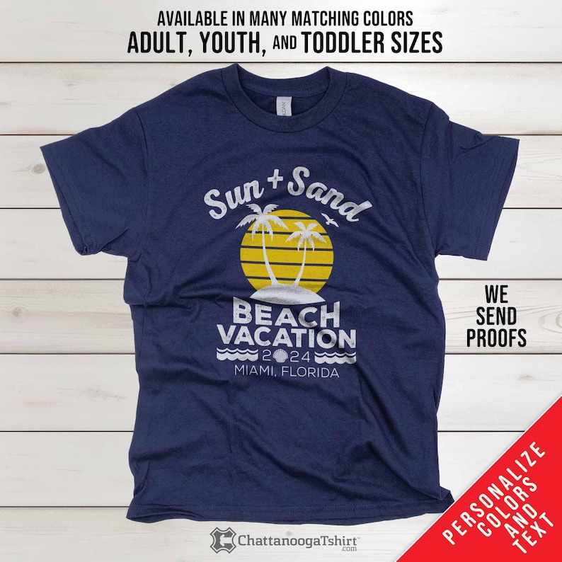 Custom Family Beach Vacation Shirts Personalize in Mens Womens Kids and Baby Sizes. Custom Family Beach Vacation Shirts 2024 with Personalized Group Name   Location  and Year. Matching Family and  Friends Summer Island T shirts