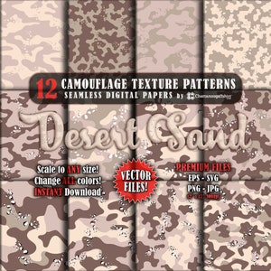 12 Simple Seamless Custom Desert Sand Color Camo Texture Pattern Vectors Repeating Tile Camouflage Digital Paper Files (eps, svg, png, jpg)