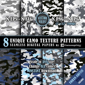 Seamless Urban Arctic Colors Camo Texture Pattern Vector Pack - Ripetizione di file di carta digitale mimetica per piastrelle (eps, svg, png, jpg)