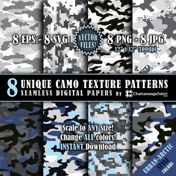 Seamless Urban Arctic Colors Camo Texture Pattern Vector Pack - Repeating Tile Camouflage Digital Paper Files (eps, svg, png, jpg)