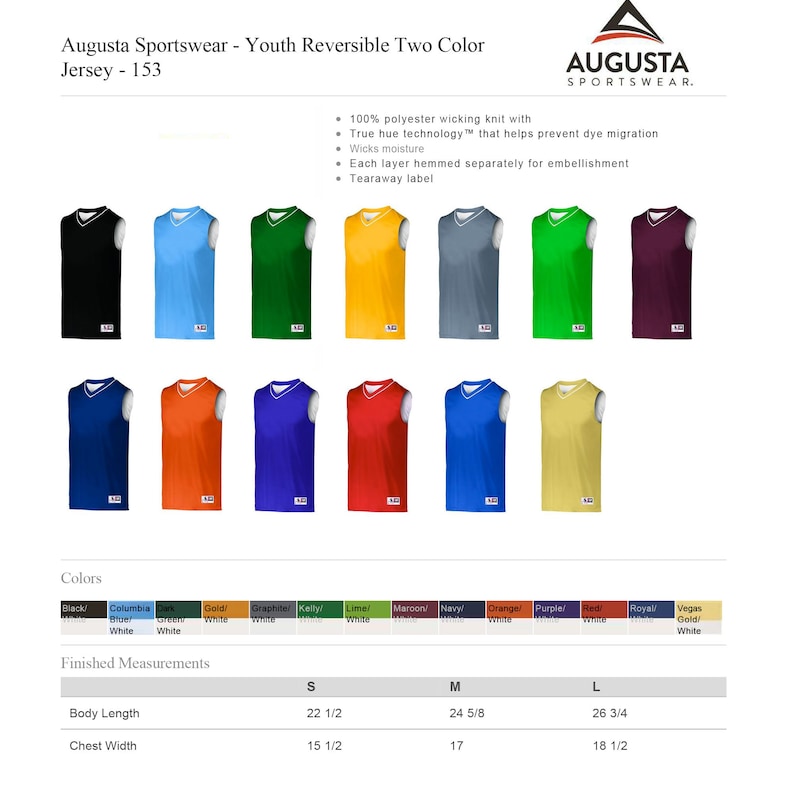 Augusta 153 Custom Reversible Basketball V Neck Jersey  Personalized Team Name and Number.   Custom Text for Men, Women, Youth - Many Colors. 1 and 2 color Vinyl options
