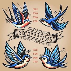 Old School Tattoo Swallows: Traditional Flash Design (Digital Download)