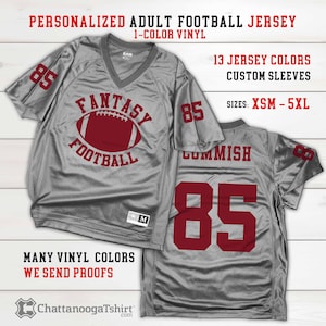 CUSTOM Adult Football Graphic Jersey with personalized sports team name, your last name, number, and sleeves. Sizes for Men & Women Jerseys