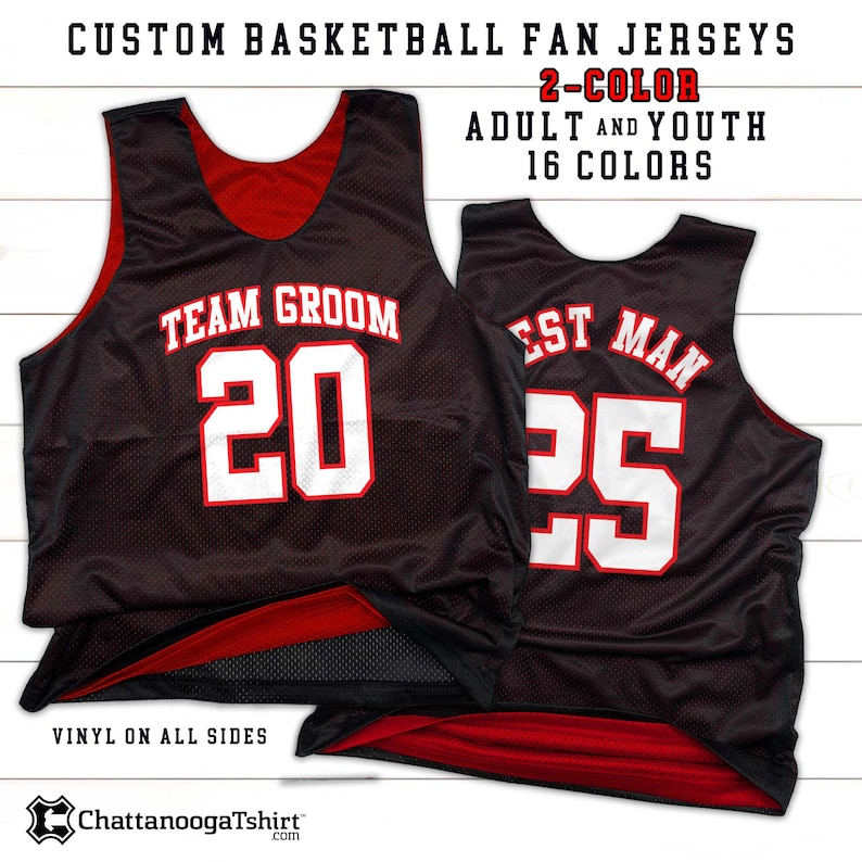 CUSTOM 2-Color Vinyl  Basketball Jersey for Teams and Family Fans  with Personalized Names and Numbers 16 Colors in Adult & Kids Youth Sizes