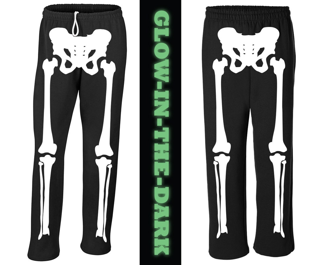 Skeleton Halloween Costume Sweat Pants Glow in the Dark 