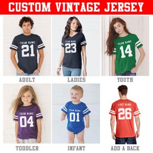 Custom Vintage Football Jersey T-Shirts – Personalize Name, Number & Team Design – Family Matching Retro Fan Tee in All Kids and Adult Sizes