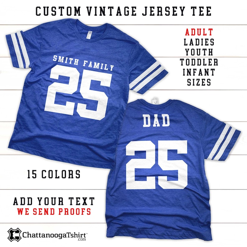 Custom Vintage Football Jersey T-Shirts – Personalize Name, Number & Team Design – Family Matching Retro Fan Tee in All Kids and Adult Sizes