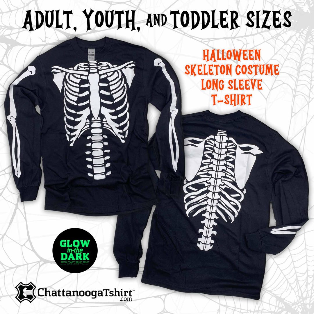 Camisetas de manga larga con esqueletos que brillan en la