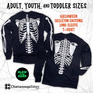 Glow-in-the-Dark Skeleton Halloween Costume Shirt - Spooky Long Sleeve Tee for Adults & Kids - Perfect Halloween Parties Matching Costumes