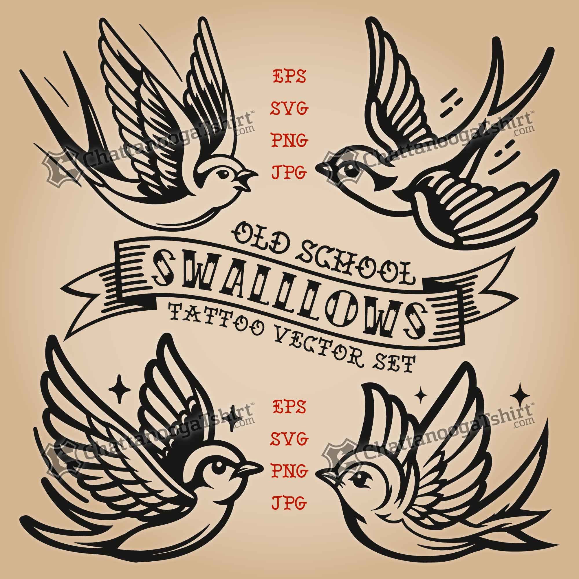 オールドスクールタトゥースワローズ：伝統的なフラッシュデザイン