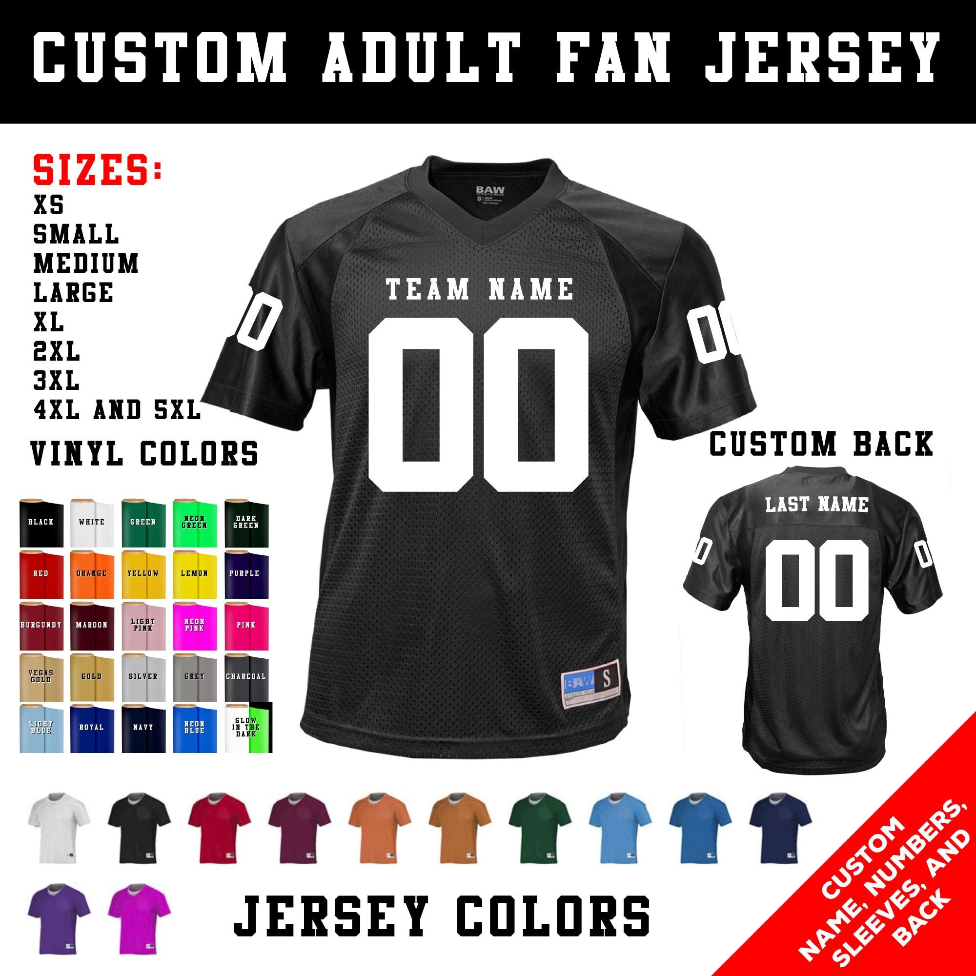 CUSTOM Adult Football Number Jersey With Custom Team Name - Etsy