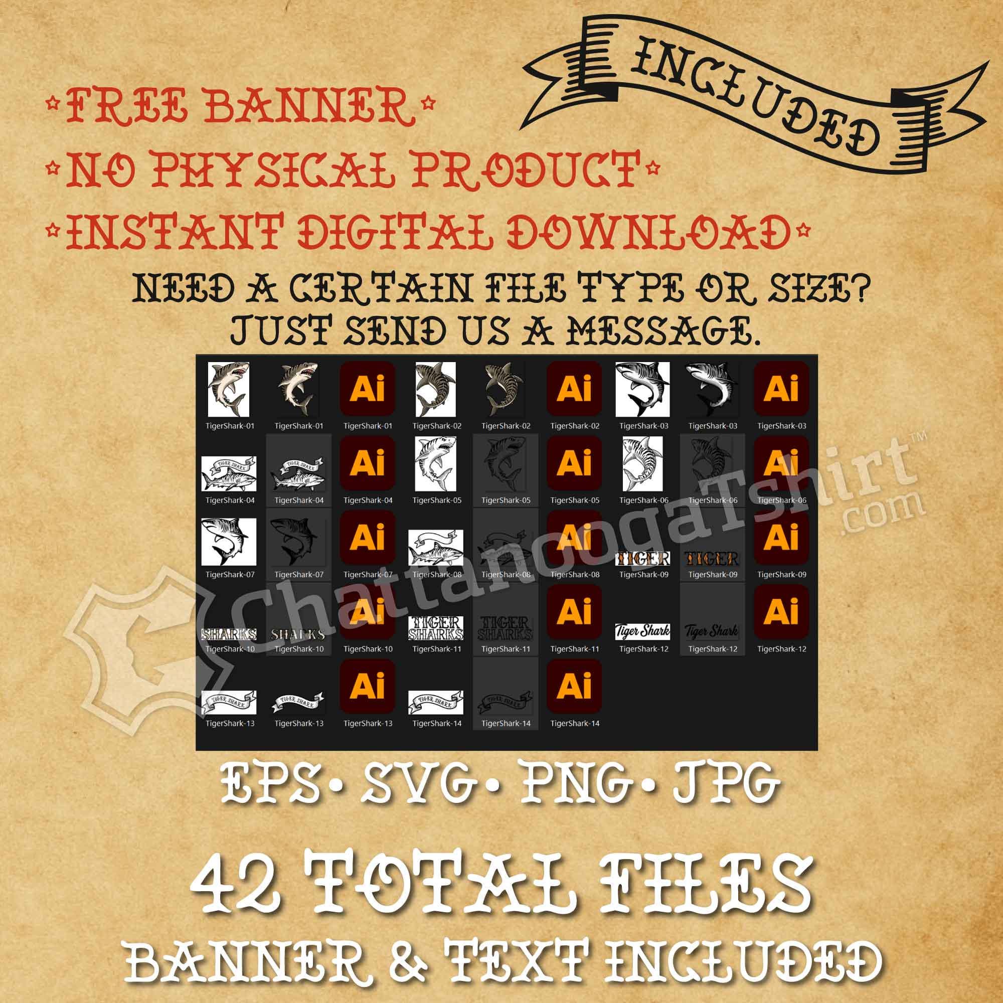 Tiger Shark Tattoo Vector Set - Traditional Old School Sharks Flash SVG ...