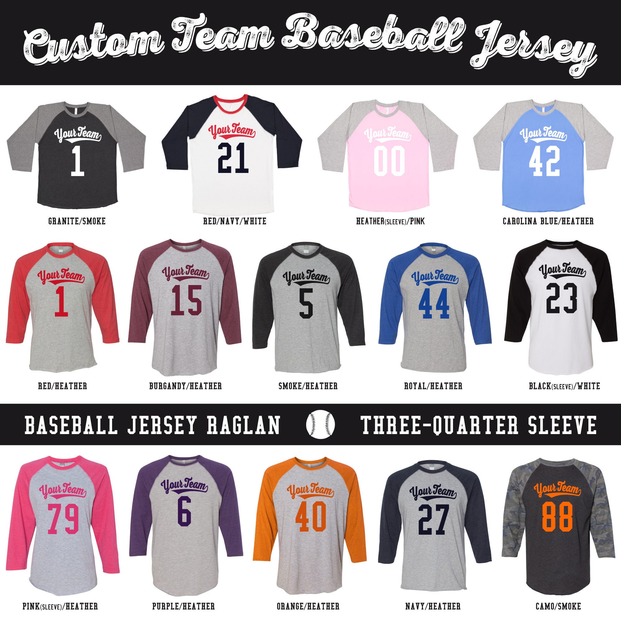 CUSTOM Team or Family Vintage Raglan Jerseys with Your Name & Etsy