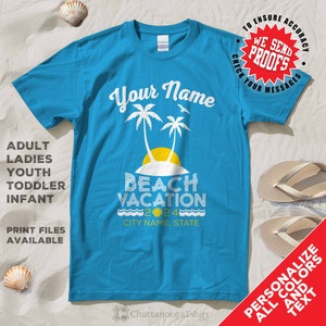 Custom Family Beach Vacation Shirts Personalize in Mens Womens Kids and Baby Sizes. Custom Family Beach Vacation Shirts 2024 with Personalized Group Name   Location  and Year. Matching Family and  Friends Summer Island T shirts
