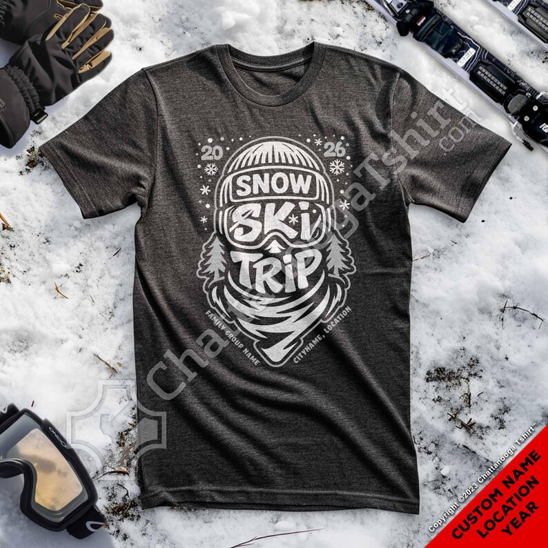 Custom Snow Ski Trip Graffiti T-Shirt: Skiing Group Vacation, Personalized Family 2026  Matching Shirts