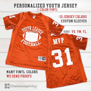 Custom YOUTH Football Graphic Sports Jersey Personalized with Your Team Name, Number, Back and Sleeves. Kids Brother & Sister Fan Jerseys