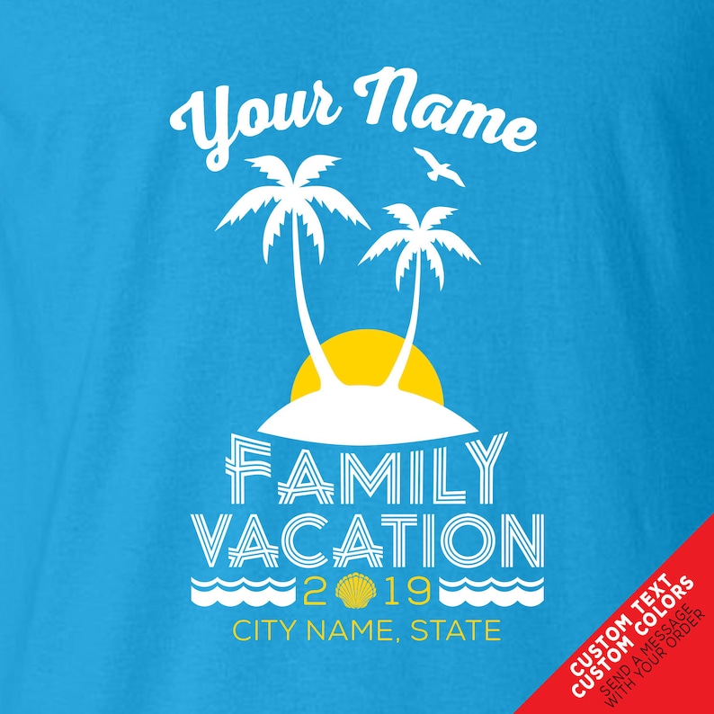 Custom Family Beach Vacation Shirts 2024 with Personalized Group Name , Location, and Year. Matching Family & Friends Summer Island T-shirts