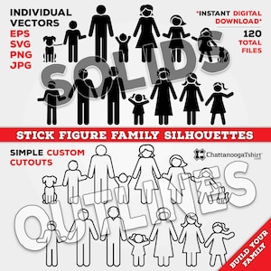 Descarga digital: archivos vectoriales de familia con figuras de palitos personalizables y sencillos. Siluetas de imágenes prediseñadas "Tu familia" con estilo recortable para manualidades