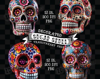 Realistic Day of the Dead Sugar Skulls Set, Dia de los Muertos Skull Digital Download