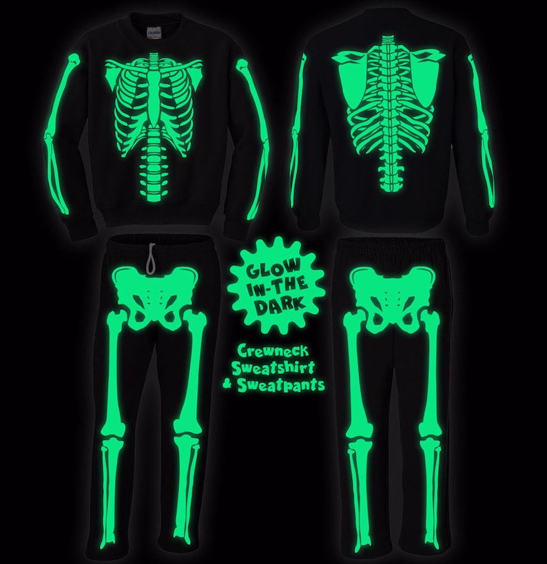 Glow-in-the-dark Skeleton Halloween Costume Sweatshirts And - Etsy