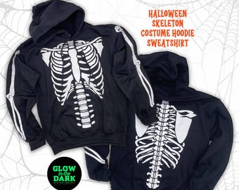 Costume Halloween Enfant Garçon/fille - Sweat à Capuche + Pantalon Phosphorescent Motif Squelette - Taille 3-9 Ans